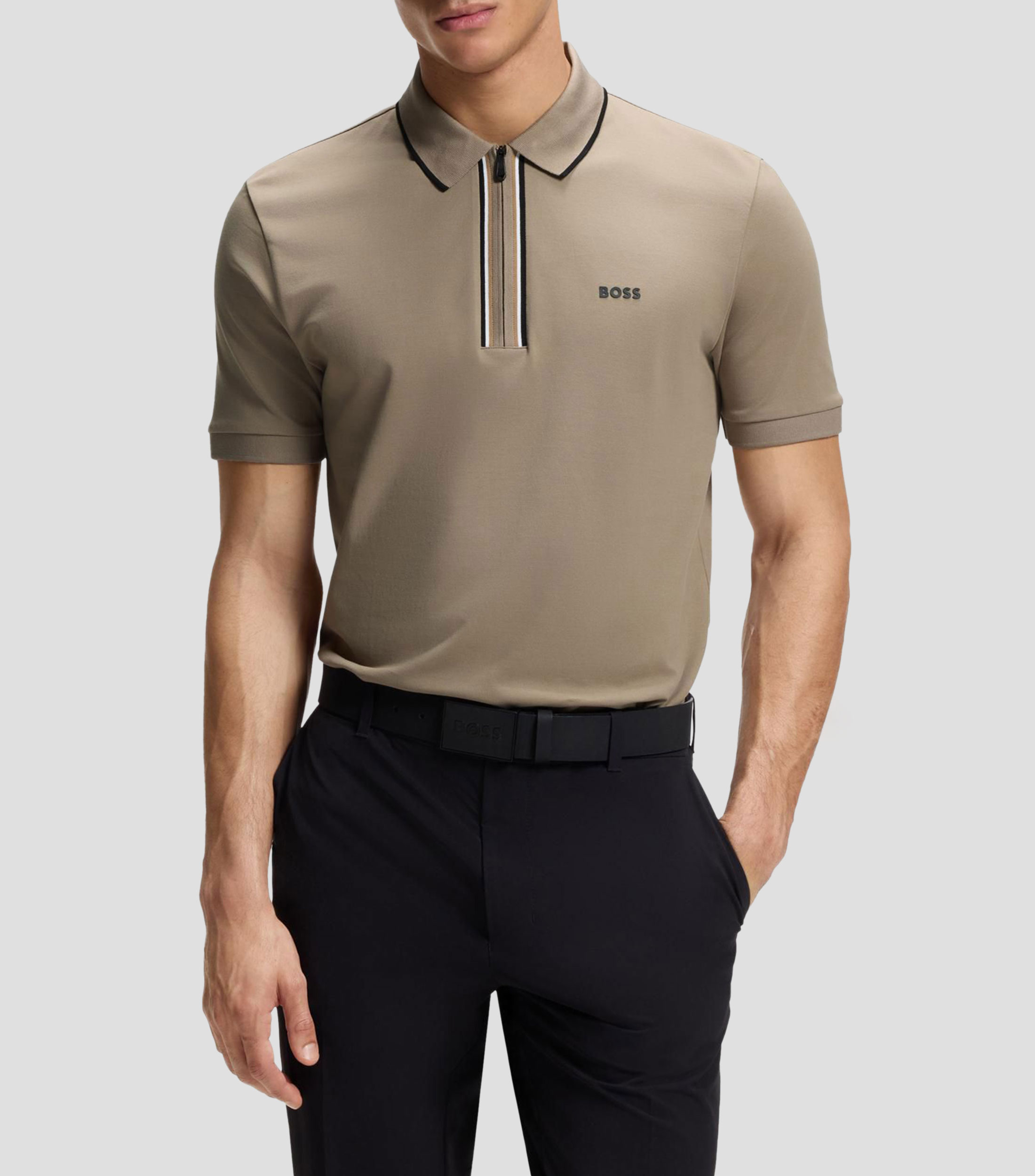 Polo slim de algodón elástico con absorción de humedad Hombre